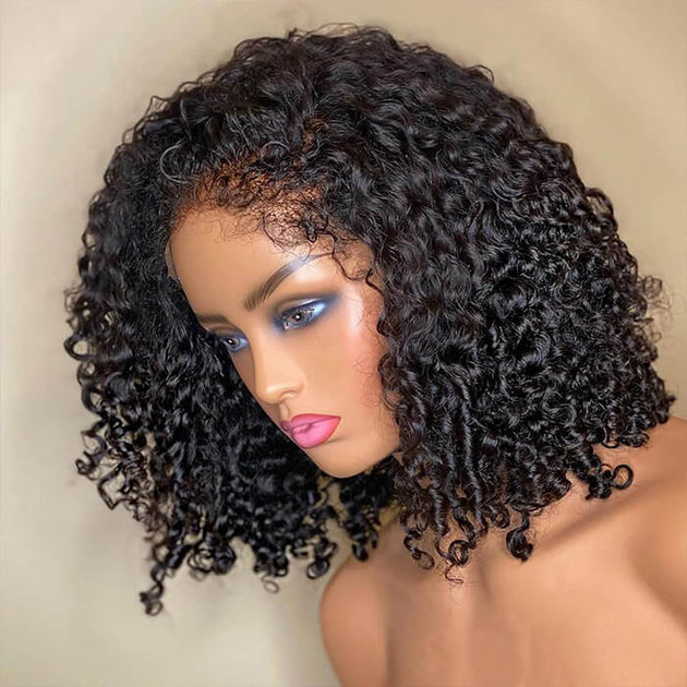 4c Edges Lace Front Bob Wig Glueless Curly Human Hair Wig With Pre Plu