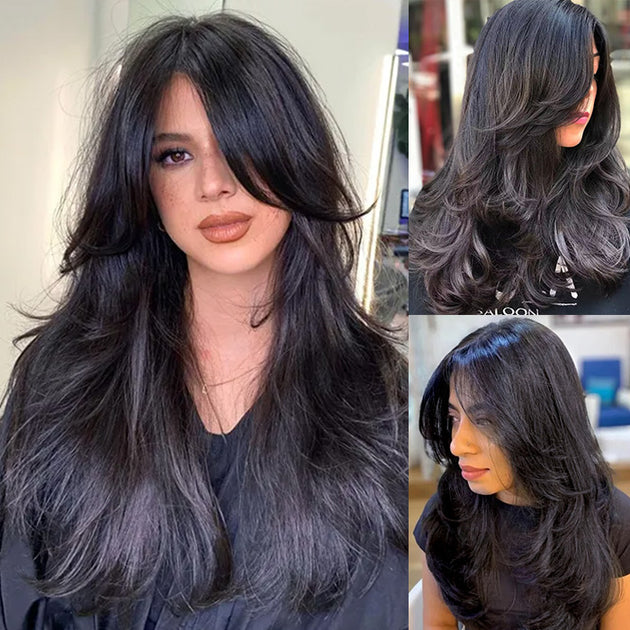 Layered Straight Curtain Bang Wig Ready Go Glueless Hd Lace Wig Pre Bl Hermosa Hair 2366