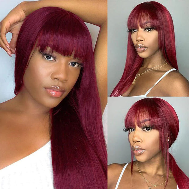 Human hair burgundy shops bangs