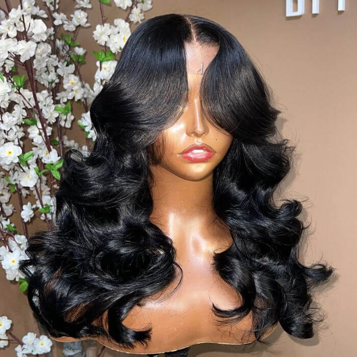 body wave curtain bangs hd lace wig