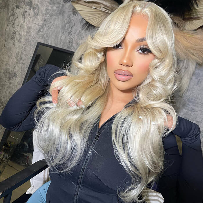 613 Blonde Curtain Bangs Body Wave Wig Pre Plucked Glueless HD Lace Human Hair Wigs