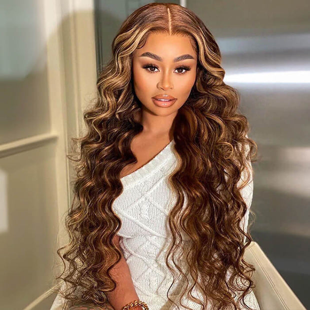 #4/27 Blonde Highlight Wig Loose Deep Wave 13x4 HD Lace Front Wigs Virgin Human Hair