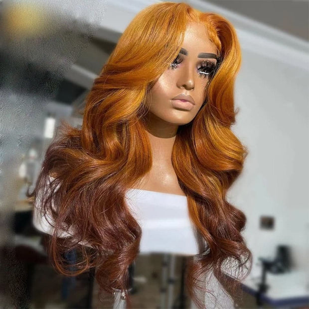 Ombre Ginger Brown Color Lace Front Wigs 13x6 Ful HD lLace Frontal Wigs PrePlucked Hairline