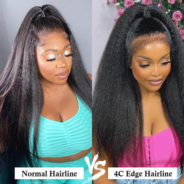 4C Edges Kinky Straight Wigs 8x5 Glueless Wig 360 Transparent Lace Wigs With Curly Baby Hairline