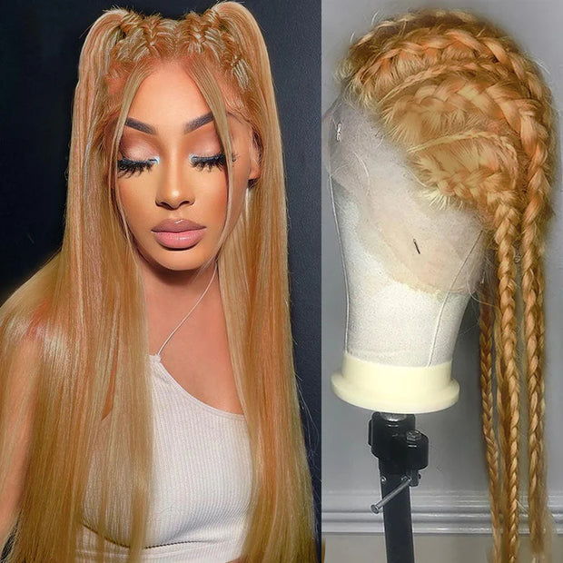 #27 Honey Blonde Color Invisible-Pull String 360 Lace Frontal Wigs Glueless HD Lace Wigs With Pre Plucked