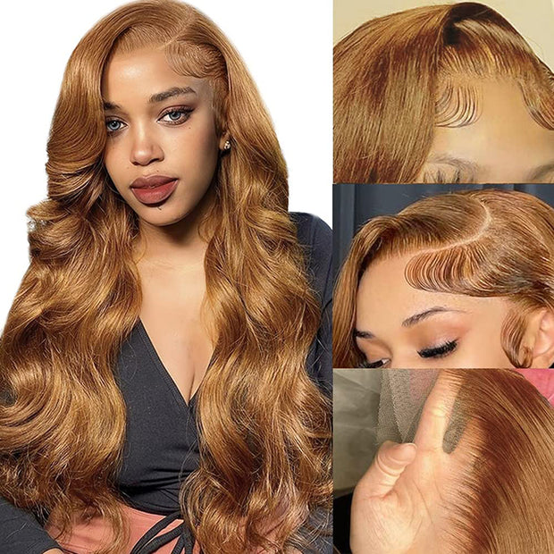 #30 Light Auburn Brown Wigs Straight & Body Wave Colored Human Hair Wigs 13*4 HD Lace Wigs