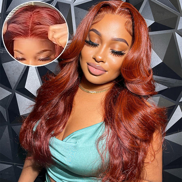 Reddish Brown Body Wave 13×4 Pre Cut HD Lace Front Human Hair Wigs 150% 180% 220% Density