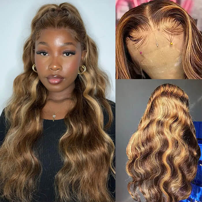 Highlights Pre Plucked 360 Transparent Lace Frontal Wig Straight Deep Hermosa Hair