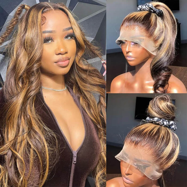 Highlights Pre Plucked 360 Transparent Lace Frontal Wig Straight Deep Hermosa Hair