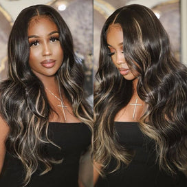 1B/27 Balayage Highlight 13x6 Glueless HD Lace Front Wig Body Wave Straight Pre Plucked Colored Human Hair Wigs