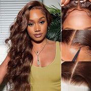 Chocolate Brown Closure Wig Glueless Pre-cut Lace 8x5 Pre-cut Lace Wigs #4 Colored Human Hair Wigs For Women