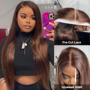 Chocolate Brown Closure Wig Glueless Pre-cut Lace 8x5 Pre-cut Lace Wigs #4 Colored Human Hair Wigs For Women