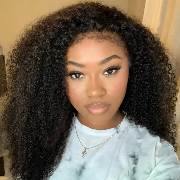 4C Kinky Edge Hairline Afro Kinky Curly Wigs Pre Cut 8x5 HD Lace Human Hair Glueless Wig Pre Bleached