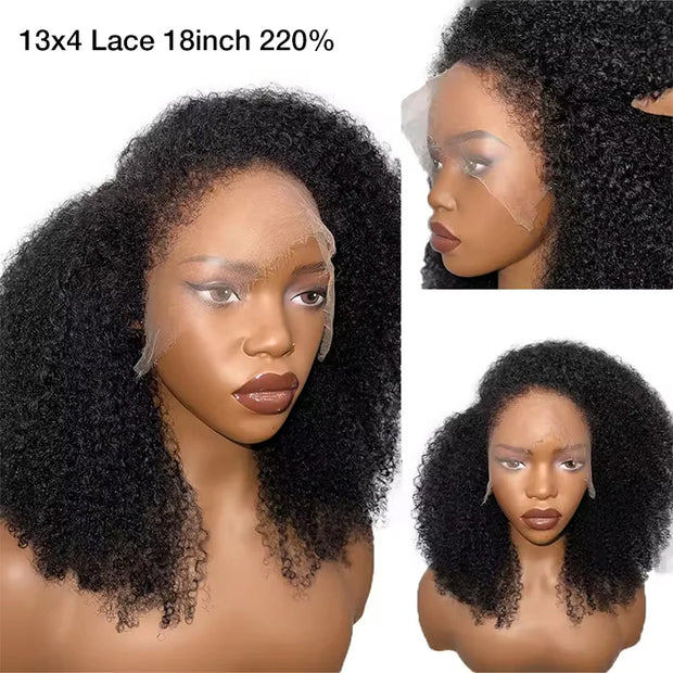 4C Kinky Edge Hairline Afro Kinky Curly Wigs Pre Cut 8x5 HD Lace Human Hair Glueless Wig Pre Bleached