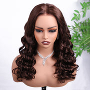 #4 Chocolate Brown Retro Glam Waves Glueless Wig 8x5 Closure HD Lace Pre Plucked Hairline Ready to Go