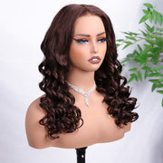 #4 Chocolate Brown Retro Glam Waves Glueless Wig 8x5 Closure HD Lace Pre Plucked Hairline Ready to Go