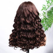 #4 Chocolate Brown Retro Glam Waves Glueless Wig 8x5 Closure HD Lace Pre Plucked Hairline Ready to Go