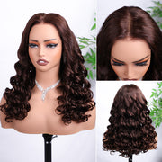 #4 Chocolate Brown Retro Glam Waves Glueless Wig 8x5 Closure HD Lace Pre Plucked Hairline Ready to Go