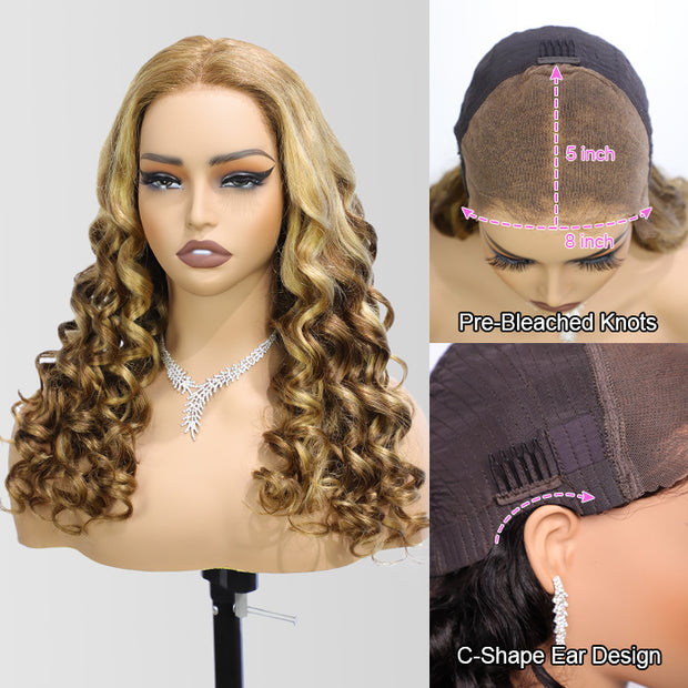 P4/27 Color Highlight Retro Glam Waves Wig 8x5 Lace Wear Go Glueless Wig Pre Plucked Natural Hairline