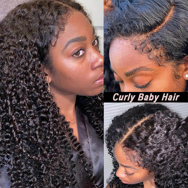 4C Curly Edges Hairline Glueless Curly Lace Front Human Hair Wig With Super Natural Hairline 220% Density