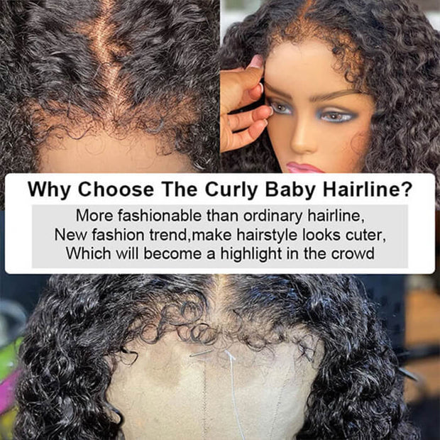 4C Curly Edges Hairline Glueless Curly Lace Front Human Hair Wig With Super Natural Hairline 220% Density