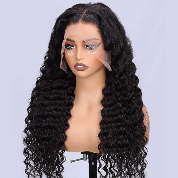 Deep Wave Human Hair 13x6 Lace Frontal Wig Skin Melt HD Lace Glueless Wig Pre Plucked & Bleached