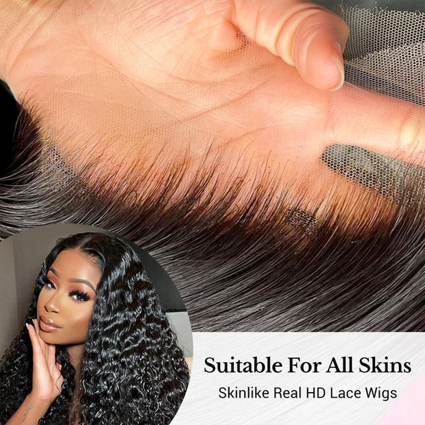 Deep Wave Human Hair 13x6 Lace Frontal Wig Skin Melt HD Lace Glueless Wig Pre Plucked & Bleached