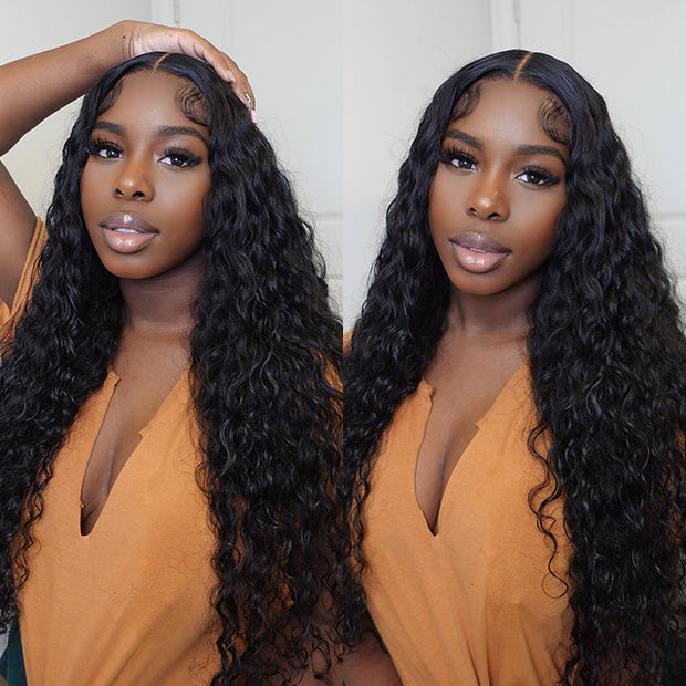 13x6 Ultra-Fitted Full Frontal HD Lace Wig Water Wave Pre Bleached Knots Skin Melt Lace Human Hair Wigs