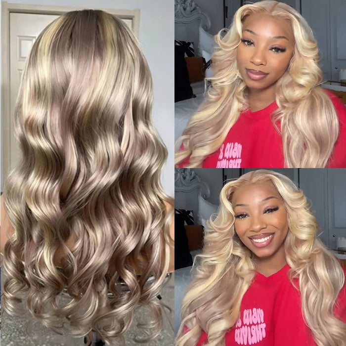 Highlight #P18/613 Lace Front Wig Brazilian Human Hair 13x4 HD Lace Frontal Wig Pre-Plucked