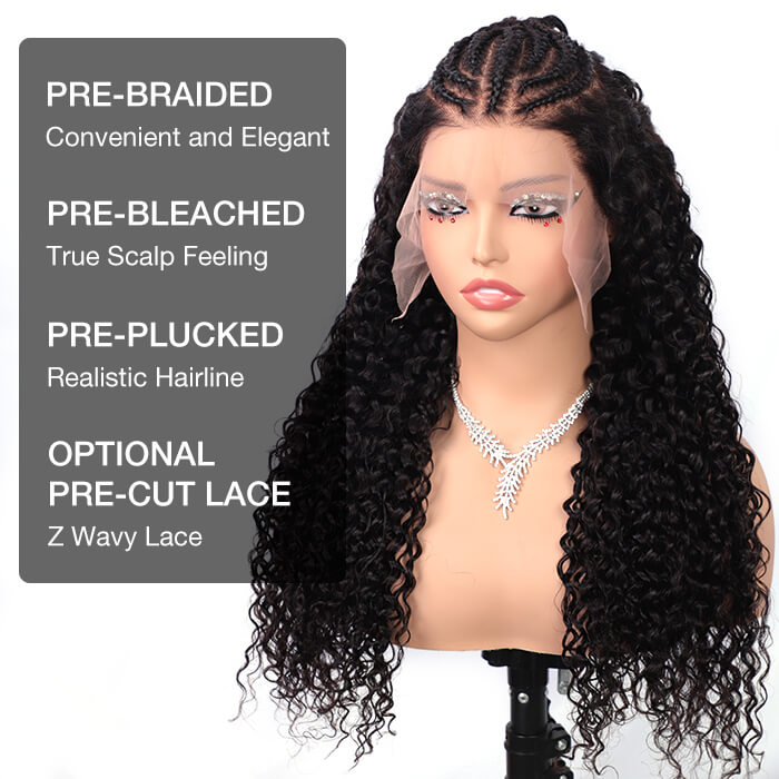 Curly Pre Braided Lace Front Wig 13x6 Full Lace Pre Bleached & Pre Plucked