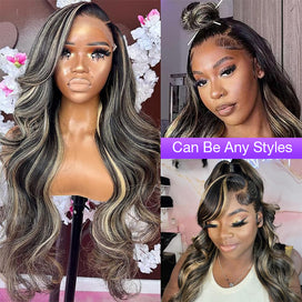 1B/27 Balayage Highlight 13x6 Glueless HD Lace Front Wig Body Wave Straight Pre Plucked Colored Human Hair Wigs