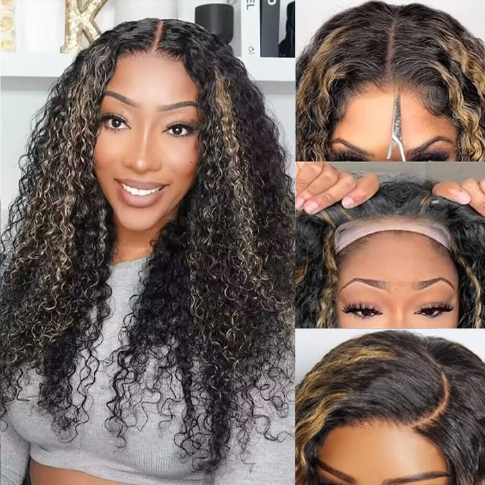 [2Wigs 220%]  Highlight Jerry Curly 8x5 Pre Cut Lace Wig + Body Wave Ready Go Glueless Wig