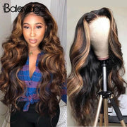 Body Wave 13x6 Transparent Lace Front Human Hair Wigs Pre Plucked Balayage Highlight Wigs With Baby Hair