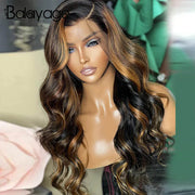 Body Wave 13x6 Transparent Lace Front Human Hair Wigs Pre Plucked Balayage Highlight Wigs With Baby Hair