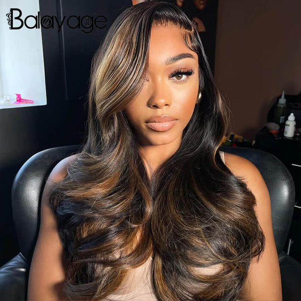 Body Wave 13x6 Transparent Lace Front Human Hair Wigs Pre Plucked Balayage Highlight Wigs With Baby Hair