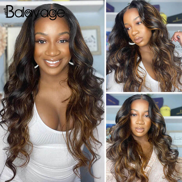 Body Wave 13x6 Transparent Lace Front Human Hair Wigs Pre Plucked Balayage Highlight Wigs With Baby Hair