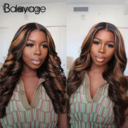 Body Wave 13x6 Transparent Lace Front Human Hair Wigs Pre Plucked Balayage Highlight Wigs With Baby Hair