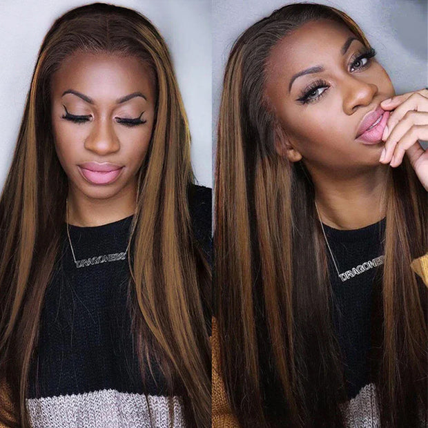 Balayage Highlight 1b/30 Straight HD Lace Frontal Wigs Human Hair Pre Plucked Hairline