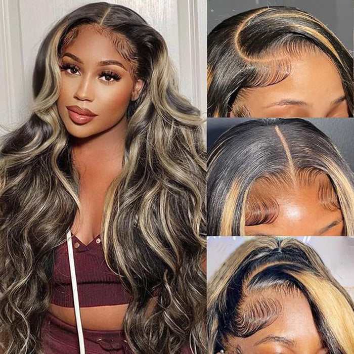 Blonde Highlights 4x4 HD Lace Closure Glueless Human Hair Wig