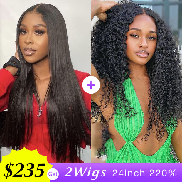 [2Wigs 220%] Jerry Curly & Silky Straight Effortless 3S Install Pre Bleached & Plucked Glueless Wig