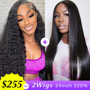 [2Wigs 220%] Deep Wave & Silky Straight Pre Bleached Pre Cut HD Lace Wear Go Glueless Wig