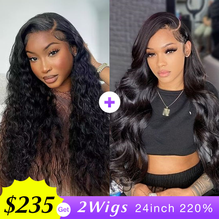 [2Wigs 220%] Left C Part Glueless Wig Versatile 8x5 HD Lace Pre Plucked & Bleached Ready to Go