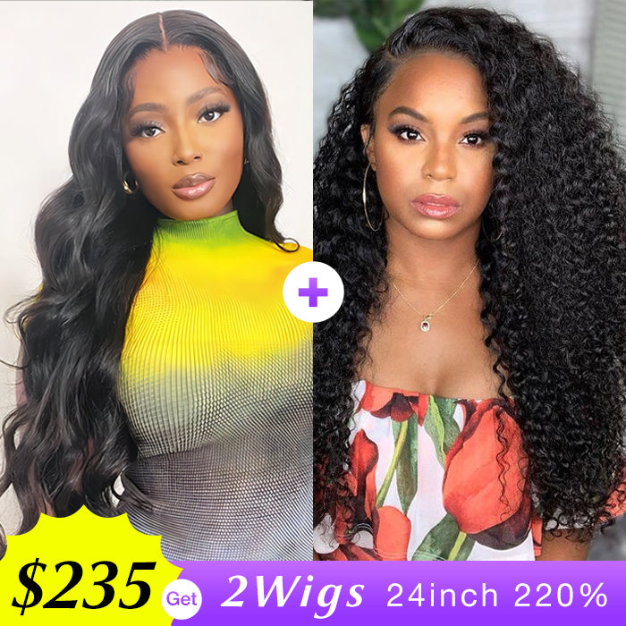 [2Wigs 220%] 24 Inch Versatile 8x5 Pre Cut Lace Glueless Wig Pre Plucked & Bleached Ready to Go