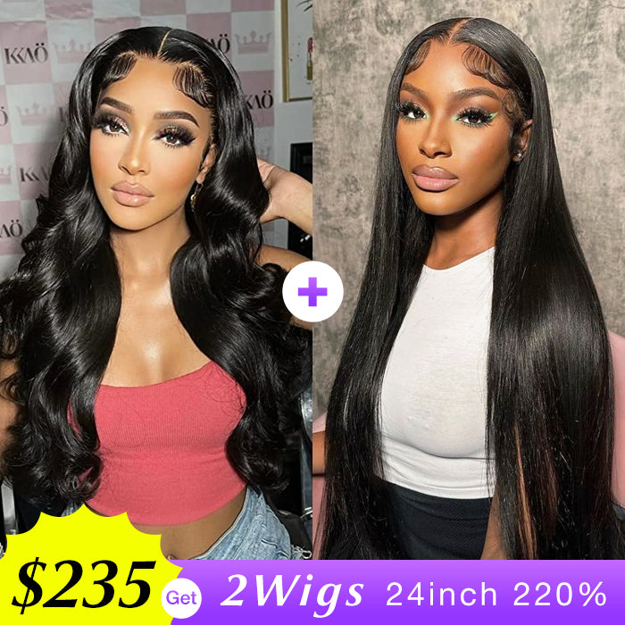 [2Wigs 220%] Pre Bleached 8x5 Pre-Cut HD Lace Put on and Go Glueless Wig Super Secure