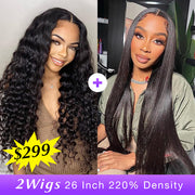 [2Wigs 26inch] Deep Wave & Silky Straight Pre Cut & Plucked & Bleached Ready To Go Wig