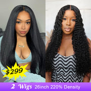 [2Wigs 26inch] Kinky Straight & Deep Wave 3S Quick Intall Pre Everything Ready To Go Glueless Wig