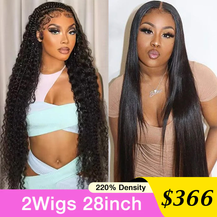 [2Wigs 28inch]  Deep Wave & Silky Straight Super Natural Versatile HD Lace Pre-All Glueless Wig