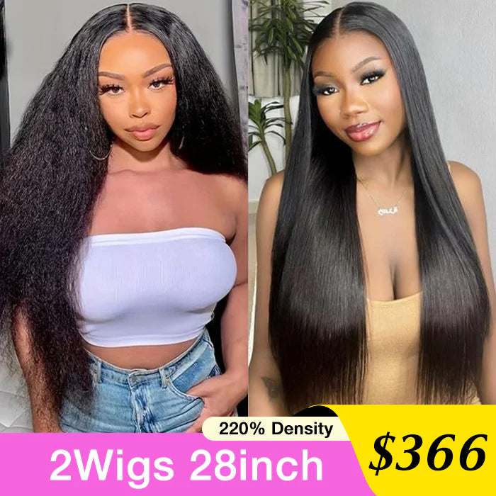 [2Wigs 28inch]  3S Install Glueless Wig 8x5 Closure HD Lace Pre Plucked & Bleached Ready to Go Wig