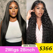 [2Wigs 28inch] Sliky Straight & Water Wave Super Secure Put On & Go Bleached Knots Glueless Wig