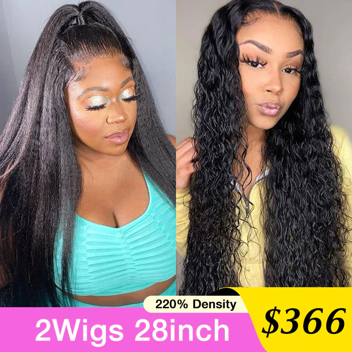 [2Wigs 28inch] Kinky Straight & Water Wave Pre-Knotless Super Natural Quick & Easy Install Glueless Wig